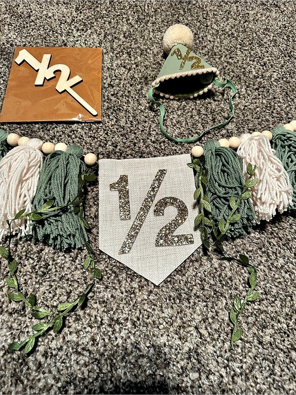 Green & White 1/2 birthday Decor